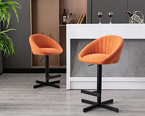 Cimota Adjustable Bar Stools Set Of 2 Bar Height Modern Barstools Upholstered Counter Stool Chair Swivel Bar Stools With Back For Kitchen/Home Bar/Pub/Dining Room, Orange Terrycloth #TOP6