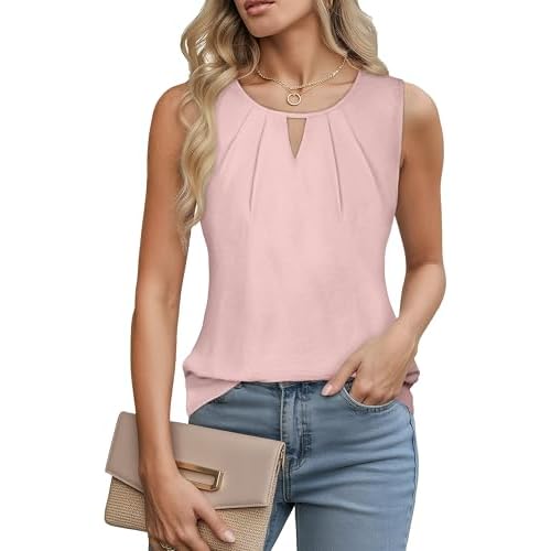 rosemia Womens Tank Tops Summer Dressy Sleeveless Blouses Business Casual Outfits Pink