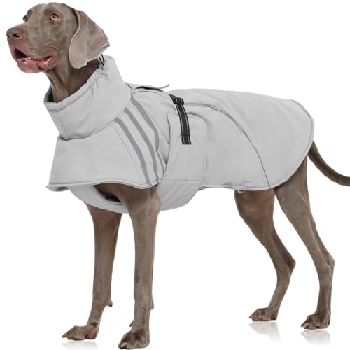 FUAMEY Dog Cold Weather Coats,Dog Winter Jackets for Large Dogs Warm Dogs Coat with Reflective Strips Waterproof Pet Snowsuit Thick Paded Pets Vest fo