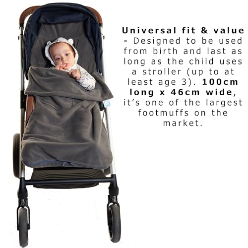 Image of Universal Snuggle Fleece Baby Stroller Footmuff Bunting Bag, 2-in-1 Seat Liner & Pushchair Footmuff to Keep Baby Warm & Dry, Just Charcoal