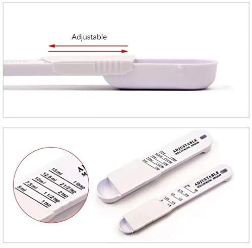 Zsirue 2 Pcs Adjustable Measuring Spoon Set, Measuring Dry/Liquid Ingredients, Metering Spoon For Baking, Cooking, Powder (White) #TOP1