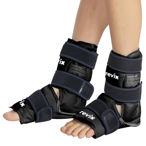REVIX Ice Packs for Ankle Injuries Reusable, Ankle Ice Wrap with Cold Compression for Feet Pain Relief, Plantar Fasciitis and Achilles Tendonitis, Soft Plush Lining, 2 Packs, Black
