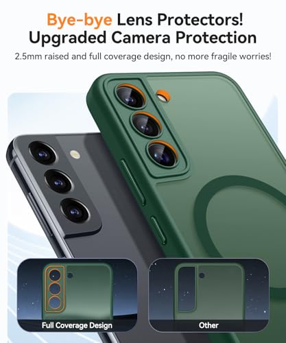 Image of CANSHN Designed for Samsung Galaxy S22 Case [Full Camera Protection] [Compatible with MagSafe] Translucent Matte Shockproof Protective Phone Cover 6.1 Inch - Deep Green