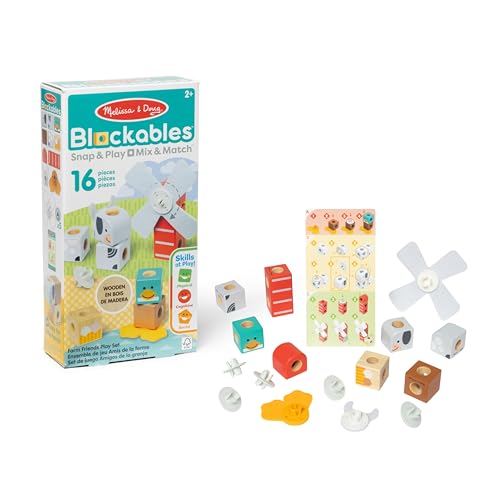 Melissa & Doug Blockables Amici della Fattoria – Set di Costruzioni in Legno con Blocchi Collegabili (16 Pezzi), Gioco Creativo e Educativo, Regalo per Bambini e Bambine, 2+ Anni - Certificati FSC