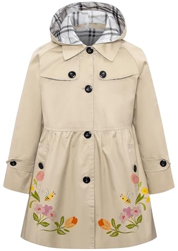 Image of Betusline Girl's Single Breasted Trench Coat Hooded Dress Coat Outerwear, 2-14 Years