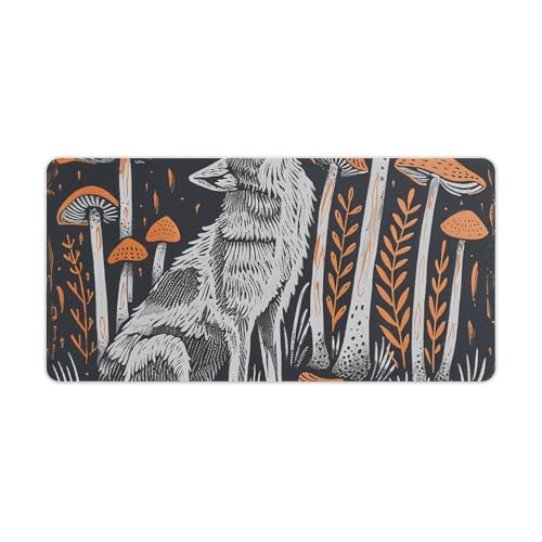 Alfombrilla de escritorio grande Wolf and Mushroom blanca miniatura 1