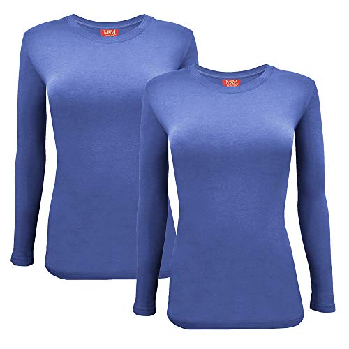 ACTIVE UNIFORMS Women's Under Scrub Tee Crew Neck Long Sleeve T-Shirt 2- Pack (Ceil Blue, Small)