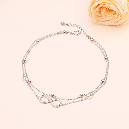 Image of S925 Sterling Silver Anklet for Women Adjustable Plus Foot Ankle Bracelet