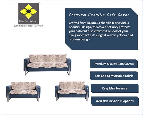 Image of Premium Chenille Woven Anti-Slip 7 Seater Sofa Cover | L-Shape Sofa Seat Protector for Living Room | Durable & Stylish Slipcover - Beige - Phoolkari