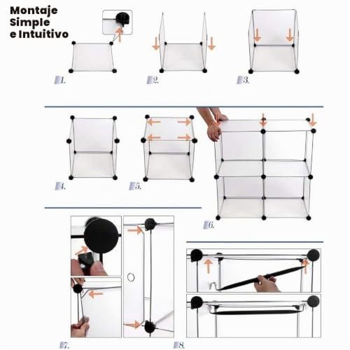 Armario ropero modular de 12 cubos con perchero integrado y puertas móviles 3