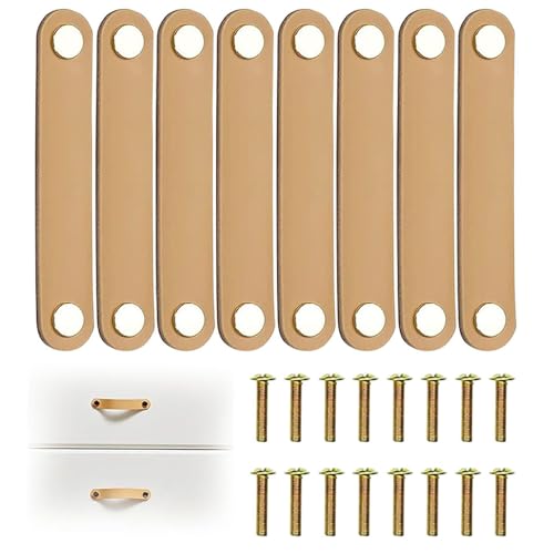 YIMINI Tiradores De Piel Para Muebles, Tiradores De Piel, Perillas Muebles De Cuero, Muebles De Cuero Manija, Incluye Tornillos Para Cajón, Puerta De Armario, Decoración Del Hogar (8, Beige, 128mm)