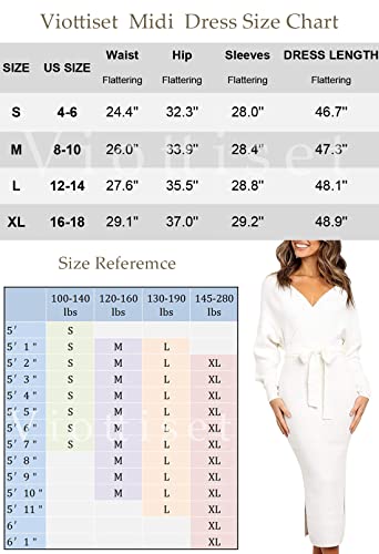 Viottiset Women's V Neck Batwing Long Sleeve Sexy Elegant Backless Wrap Bodycon Holiday Cocktail Slit Long Midi Knitted Sweater Dress With Belt White Small #TOP5