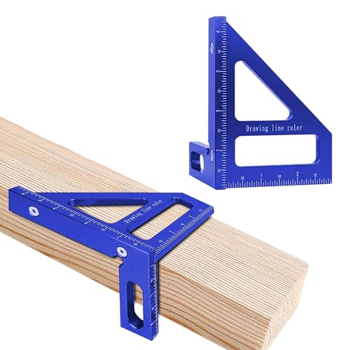 3D Multi-Angle Woodworking Ruler, 45°/90° Aluminum Alloy Woodworking Square Protractor, Miter Triangle Ruler High Precision Layout Measuring Tool, Square Protractor for Engineers (Blue)