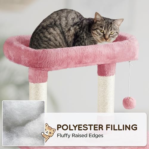 Image of Yaheetech 63in Sturdy Large Cat Tree for Indoor Heavy Cats, Tall Tower | Plush condo, hammock, sisal scratch posts, anti-wobble base, multi-pet friendly, easy assembly, scratch-resistant, pink