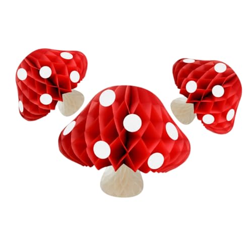 POPETPOP Lot de 3 Décorations Suspendues de Champignon, Boules Alvéolées en Papier de Soie, 20 Cm, Blanc et Rouge, Décoration de Fête Polyvalente pour Mariage, Anniversaire et Shower