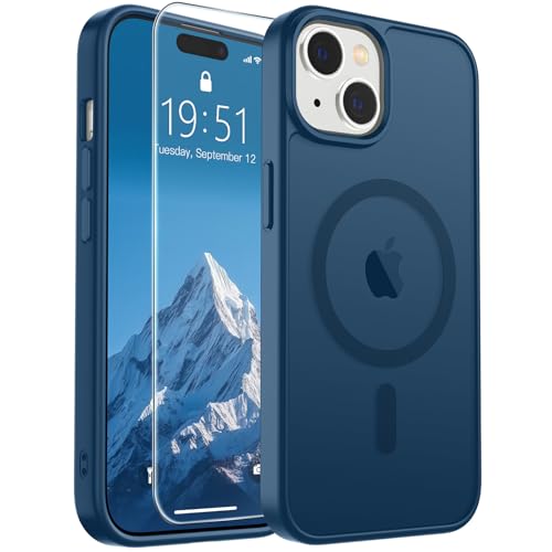 Image of SUPFINE Magnetic for iPhone 15 Case (Compatible with MagSafe) (Military Grade Drop Protection) Slim Translucent Matte Shockproof with Anti-Fingerprint Phone Case,Deep Blue