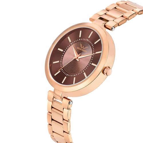 Image of LOUIS DEVIN Rose Gold Plated Metal Chain Analog Wrist Watch for Women (Rose Gold /Brown /Green Dial) | LD-ZL511