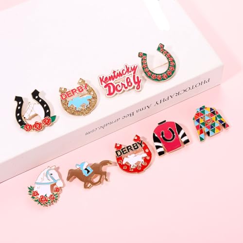 Image of Kentucky Derby Brooches for Women Enamel Horseshoe Riding Suit Brooch Pins Rose Horse Race Day Brooches Kentucky Derby Outfits Accessories Jewelry Gifts