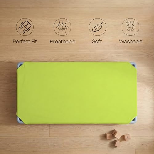 Image of Pack of 6 Cot Sheet for Daycare Preschool Cot Bed -Polyblend Fabric with Corner Elastic Cots Sheets Fits On 22 inch X 52 inch Inches Size Toddler and Preschool Daycare Cot Parrot Green 22 X 52 Size
