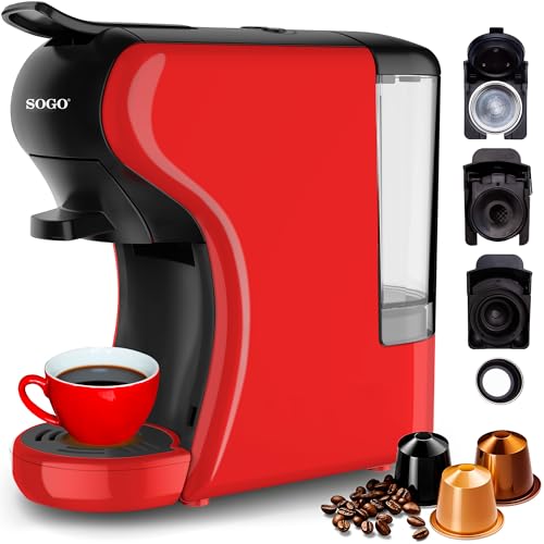 SOGO Macchina da caffè universale a capsule 3in1 - Macchina da caffè multicapsule 9 bar, 0,6, rosso (SS-5675)