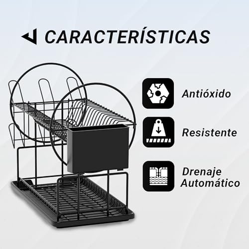 Image of JUPPLIES Stainless Steel Dish Drainer for Sink with Removable Utensil Holder, Cup Holder and Drying Rack - Dish Drainer with Automatic Drain Function - Dish Drainer