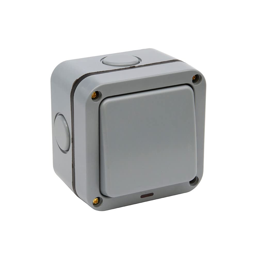 Lieber Grey 20A 1 Gang 2 Way Outdoor Switch Ip66 Rated With Neon Indicator Lights | Weatherproof, Windproof, Storm Proof