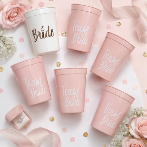 Image of Wanna Party Team Bride Cups Set of 6 | 5 Pink Team Bride Cups + 1 White Bride Cup | Bachelorette Party Cups, Bridal Shower Tableware, Hen Party & Bride Tribe Accessories