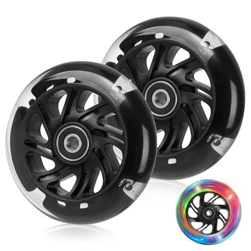 DBREAKS Lot de 2 roulettes lumineuses à LED pour trottinette Stunt - 100 mm - Avec roulements ABEC 9 - Dureté 88A - Convient pour toutes sortes de scooters -...