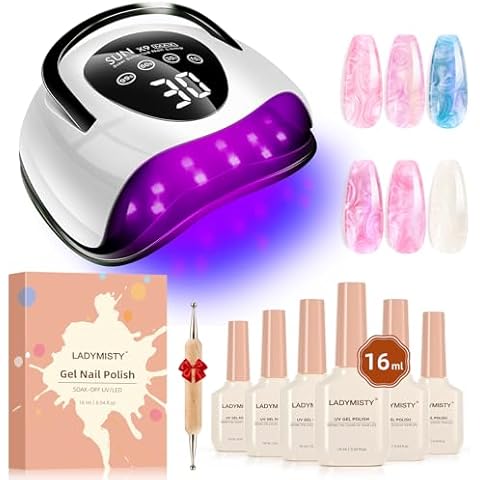 Ladymisty 268W LED UV Light Dryer for Nails Gel Polish + 16ml Pearl Gel Nail Polish, 6 Colors Shimmer Cover