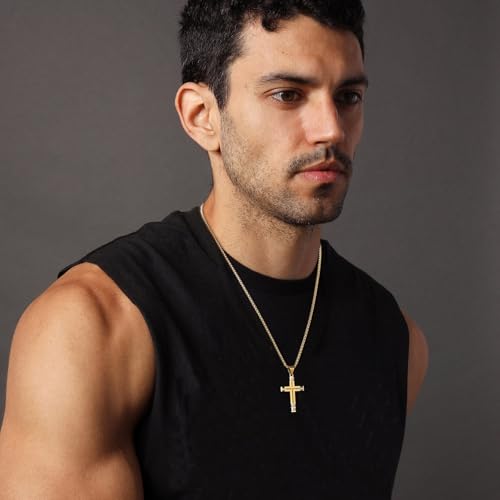 Image of HZMAN Philippians 4:13 Cross Pendant STRENGTH Bible Verse Stainless Steel Necklace 3 Colors Available