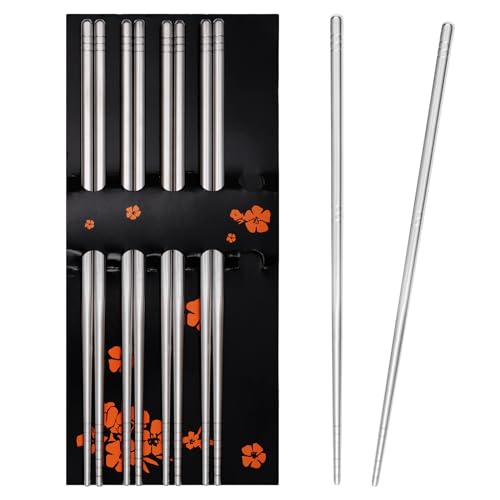 Rbenxia Silver Metal Stainless Steel Chopsticks Small Square Chopsticks 8.8 Inches Long Lightweight Chopstick Set Reusable Classic Style for Kitchen Dinner 5 Pairs Silver