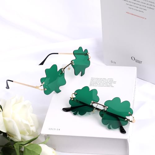 2 Pairs St. Patrick's Day Sunglasses, St. Patrick's Irish Shamrock Sunglasses Four Leaf Clover Glasses St. Patrick's Day Accessories for Women Men Kids Adults (Dark Green)3