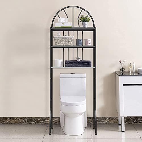 Majzya Over The Toilet Storage Rack, 3-Tier Bathroom Organizer Bathroom Shelf Space Saver, Freestanding Bathroom Cabinet Tower Shelf Above Toilet Stand, Black