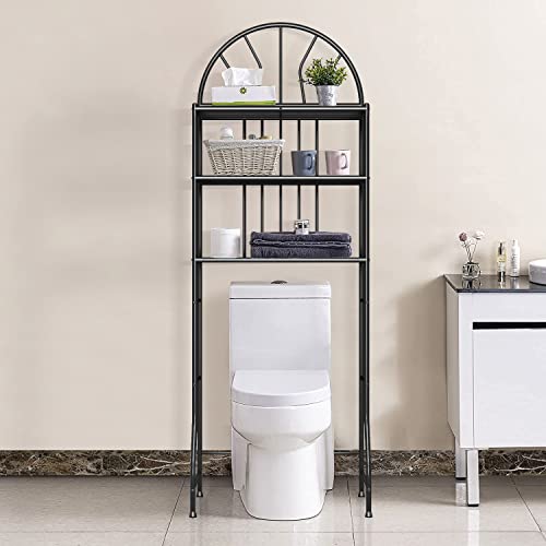 Majzya Over The Toilet Storage Rack, 3-Tier Bathroom Organizer Bathroom Shelf Space Saver, Freestanding Bathroom Cabinet Tower Shelf Above Toilet Stand, Black #TOP29