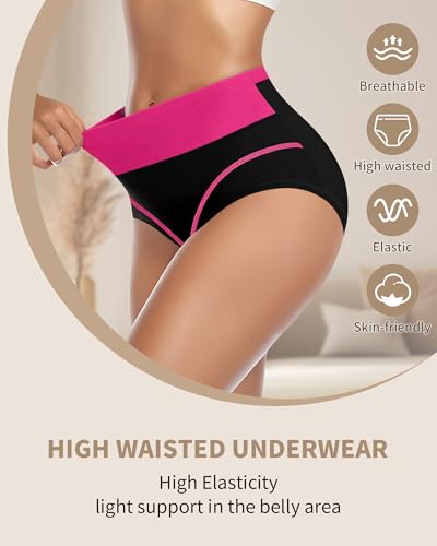 Image of Women's Cotton Underwear High Waisted Postpartum Panties Soft Briefs Light Tummy Control Full Coverage 4 /5 Pack