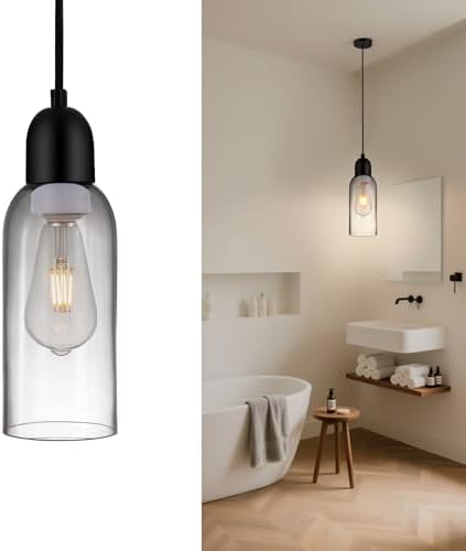 Modern Pendant Light, Smoked Gray Glass Cylinder Pendant Light Fi...