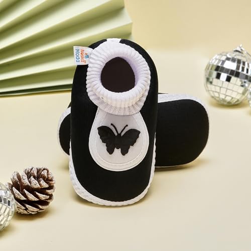 Image of Neska Moda 0 To 6 Months Baby Boys & Girls Cotton Butterfly Slip On Baby Booties