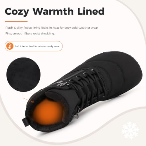 Image of Womens Mens Winter Barefoot Boots Warm Minimalist Wide Toe Box Snow Boots Zero Drop Sole Outdoor Water Resistant Ankle Booties