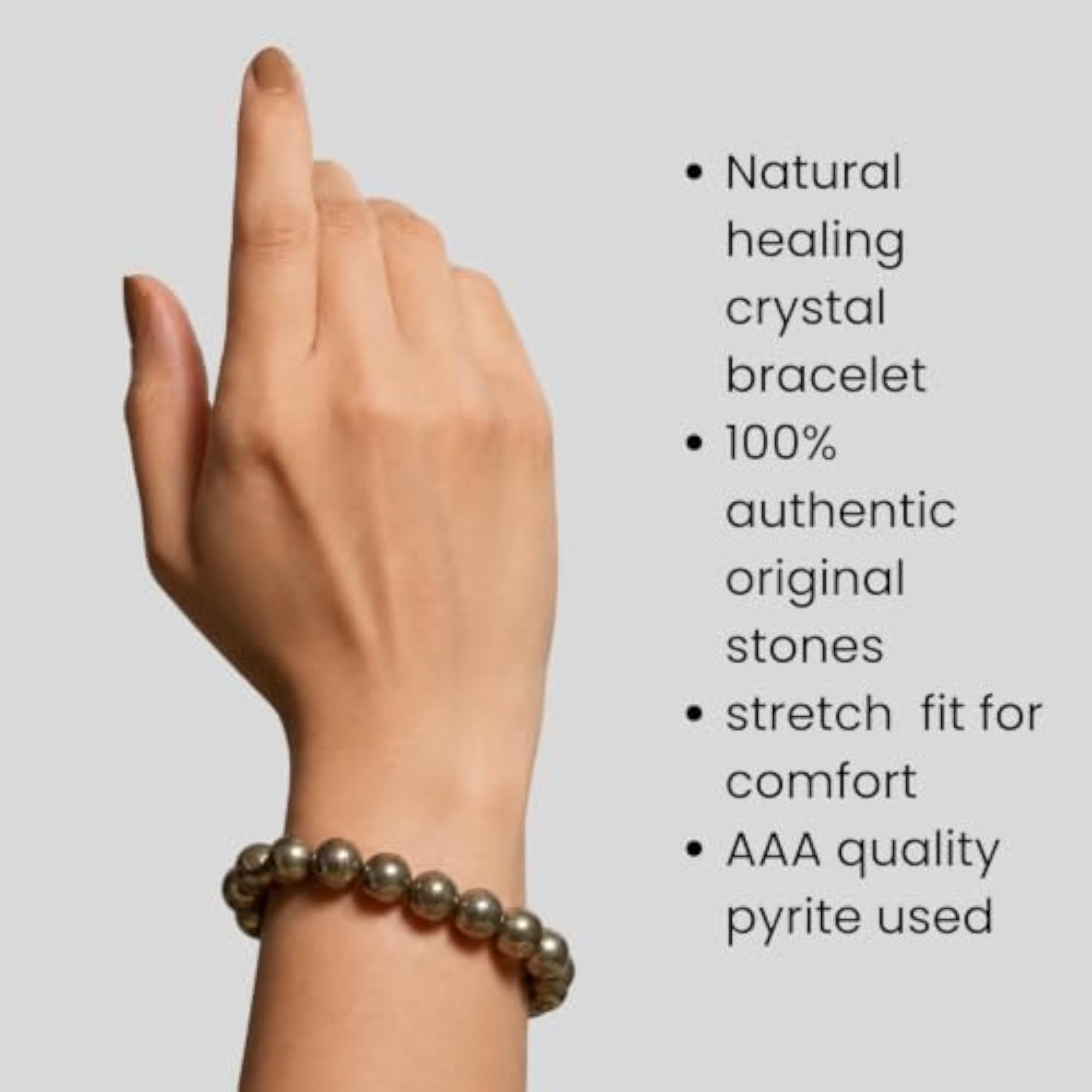 Pyrite Buddha Bead Bracelet 10mm, Natural Stone