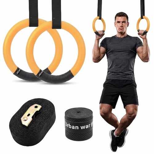 Image of Gymnastic ABS Rings with Heavy Duty Adjustable Strap Capacity with 14.5ft Adjustable Buckle Straps for Cross Fitness Functional Training for Home Gym Full Body Workout