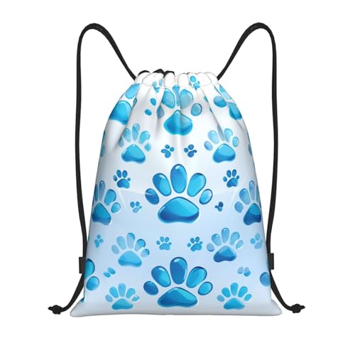 Drawstring Backpack Blue Paw Print Drawstring Bag Sports String Bag Gym Sackpack for Women Men