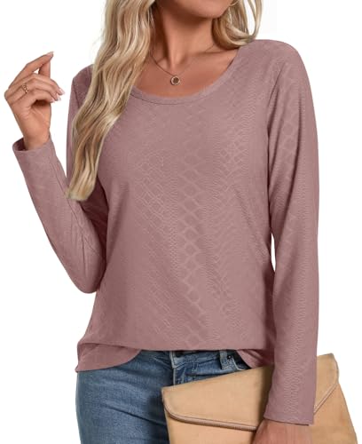 LONGYUAN Womens Long Sleeve Shirts Round Neck Casual Tunic Tops Basic Tee 2025 M-3XL