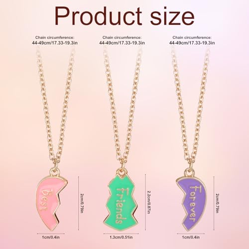 3pcs Friendship Necklaces for 3, Love Heart Enamel Magnetic Matching Pendant Necklace Forever Three Friends Jewelry Gifts for Women Men Anniversary Birthday (Style 2)2