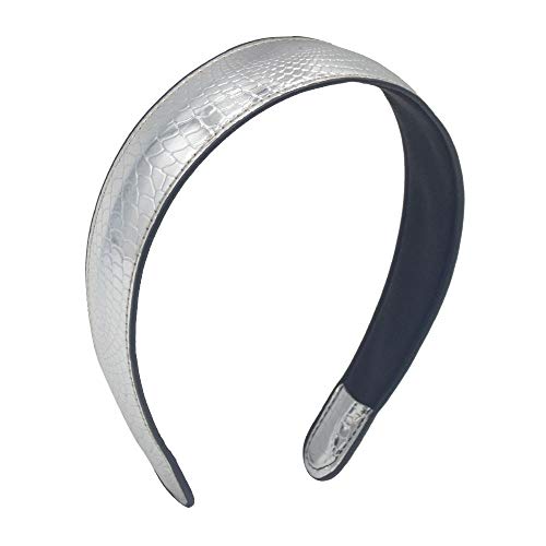 MHDGG Faux Leather Headband for Women,PU Serpentine Wide Turban Headband Womens Headband Hair Band for Women Headbands Hair Hoops Headwear,Silver