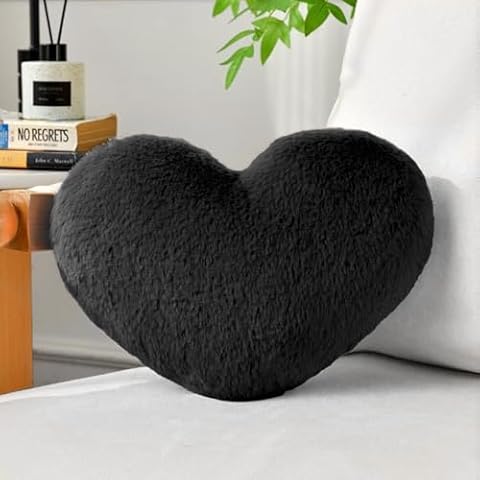 IREMATE Heart Pillow Black Throw Pillows Decorative Pillows for Bed Couch Cute Faux Rabbit Fur Small Pillow for Women Valentine's Day Anniversary Fall Halloween Christmas Home Decor (Mini, 13"x10") Cover