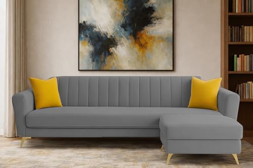 Image of Casaliving Murdock 4 Seater Convertible Sofa Set for Living Room, 3 Seater & Ottoman Modular Sectional Couch for Small Space (Dark Grey Colour) Fabric