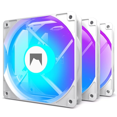 120MM ARGB PWM Fans - Translucent Blades - High Static Pressure &amp; Airflow - Quiet Operation (3, White, Reverse)