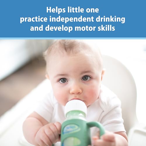 Dr. Brown's Narrow Baby Bottle Handles, 100% Silicone, Easy Grip Removable Handles for Bottle to Sippy Cup Transition, Blue/Gray/Green, 3-Pack, 4m+