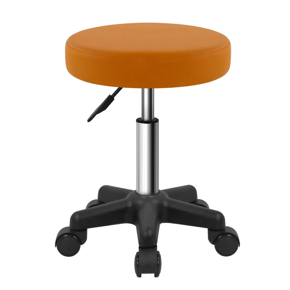 FURWOO Round Rolling Stool with Wheels Height Adjustable Spa Stool for Salon Massage Home Kitchen Brown