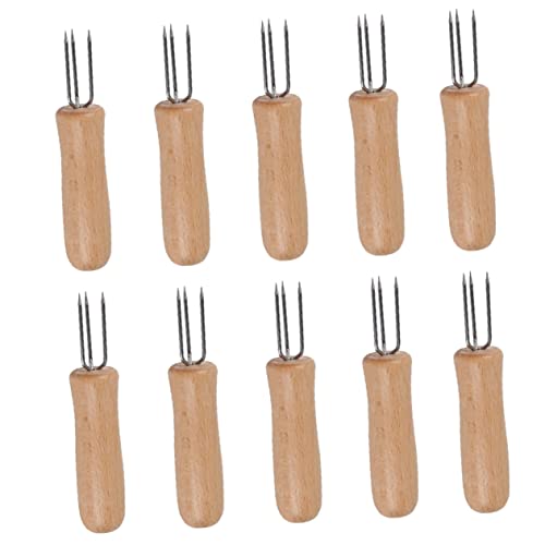STOBAZA 10pcs Stainless Steel Bbq Forks Wooden Handle Corn Skewers Bbq Tools Ideal for Corn on The Cob Outdoor Grilling